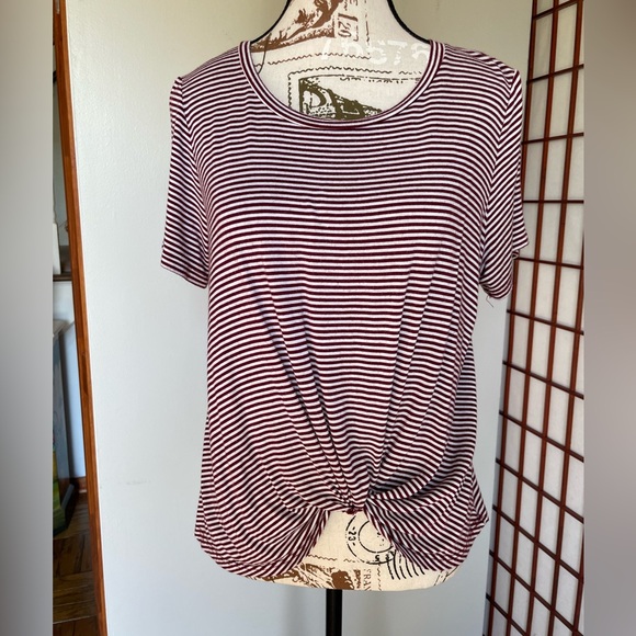 Funky Pink Striped Twist Front Tee, Size M - Picture 1 of 8